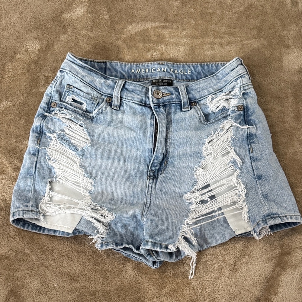American Eagle Outfitters Light Wash Distressed Denim Shorts